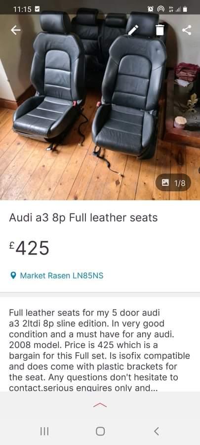Audi a3 8p sline full leather interior seats