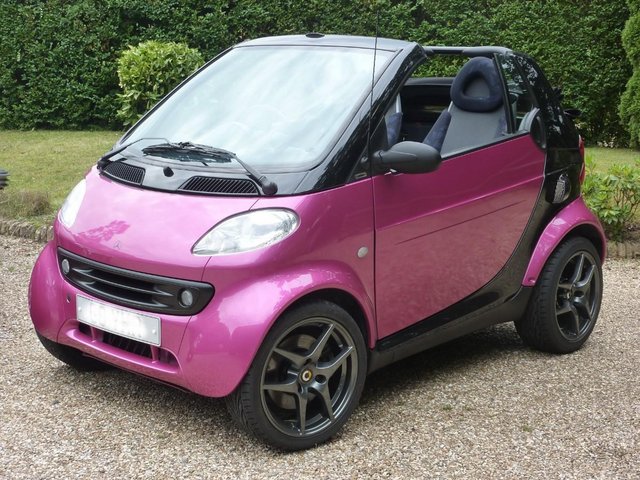 Pink Convertible Smart Car, Low Mileage and Long MOT