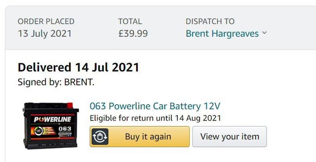 Car Battery 32Ah 250A bought in error for sale a fortnight l