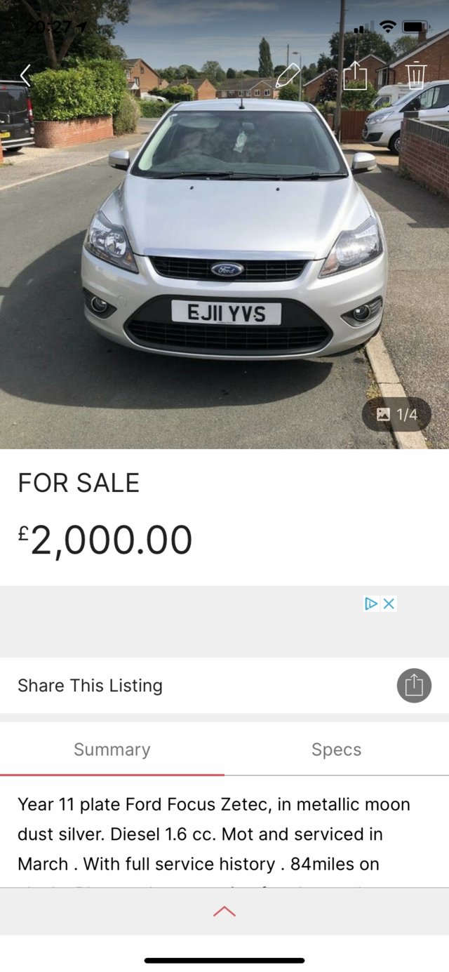 Ford Focus 1.6cc for sale in silver. Turbo diesel